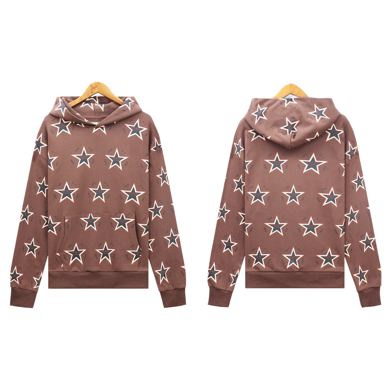 Men's Clothing fashion brand D.T Kapok full print five pointed star hooded sweatshirt trousers men and women sports suit_voghion.com