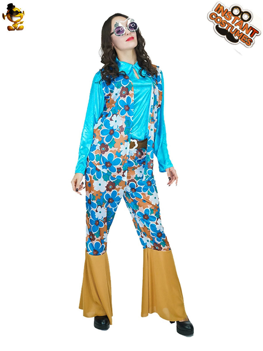 Carnaval transfronterizo adulto mujer hippie fiesta traje grande hembra flor hippie discoteca traje