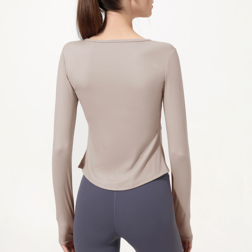 Athena Lulu Yoga Wear Long Sleeve Women's New Style with Bra Cup V-Neck Bare Feeling Sports Running Fitness Top T-Shirt