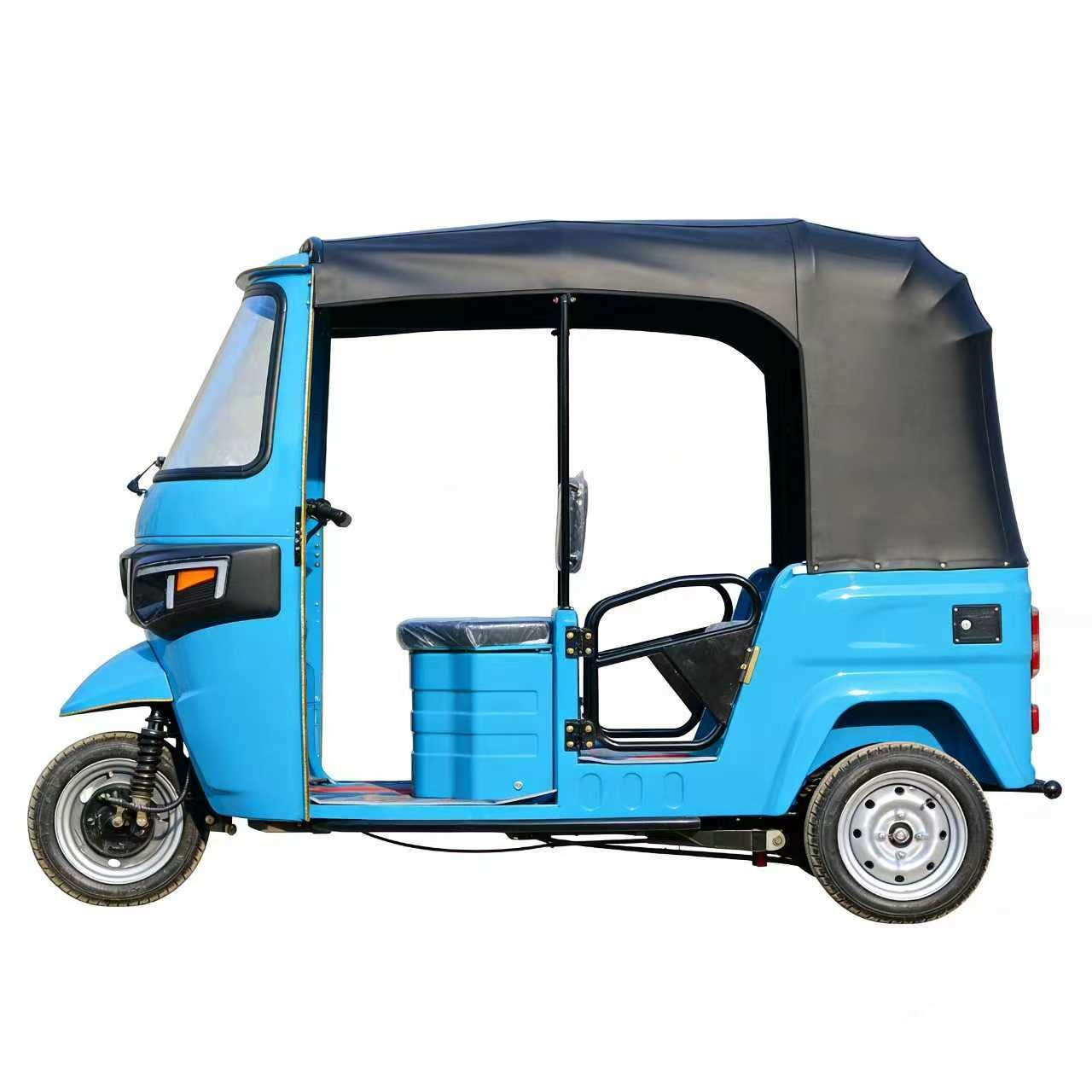 Tuk-tuk, a fuel-powered passenger tricycle, is exclusively for export and features a rainproof enclosed cabin for passenger transportation