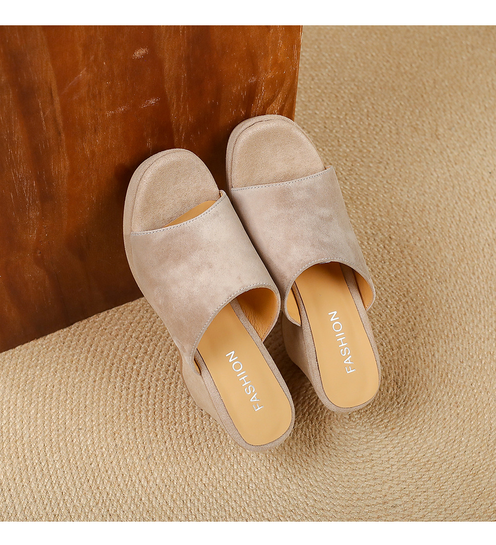 Sandal cao gót nữ đế xuồng 9cm quai ngang hở mũi chất liệu da lộn — màu đen, màu mơ chi tiết 15