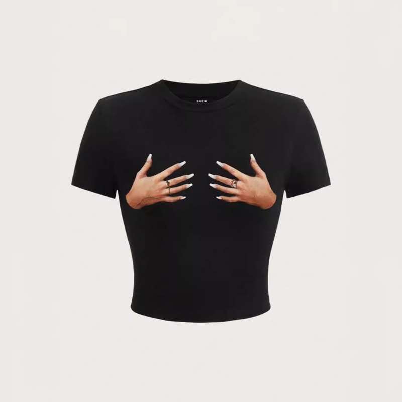 European and American Dingle | Thirteen Lines of Tight-Fitting Sexy Hottie Style Hand-Painted Crops T-Shirt