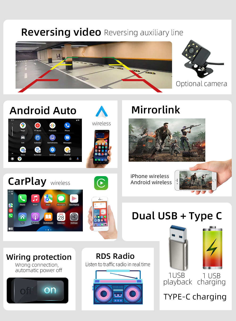 4.7 inch wireless carplay single spindle car mp5 player multimedia bluetooth card central control navigation 12V