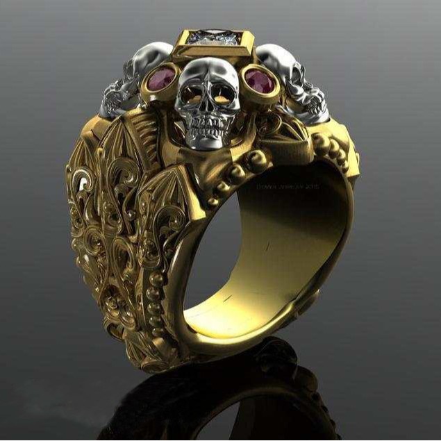 European and American Explosions Alloy Ring Creative Men's Skull Ring Punk Rock Jewelry with Satellite Stone Ring