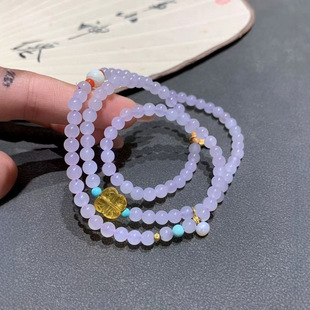 Hetian jade smoke purple wrap three ring bracelet, can also be used as sweater chain, with natural accessories size: 5m