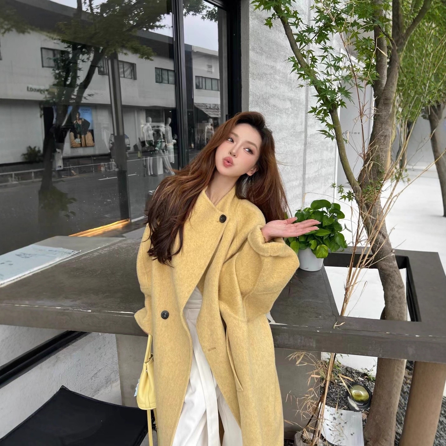 Women's Double-Sided Wool Coat for Tall Women, Hepburn Style, High-End Feel, Loose Fit, Extended Woolen Coat, New Autumn and Winter Model