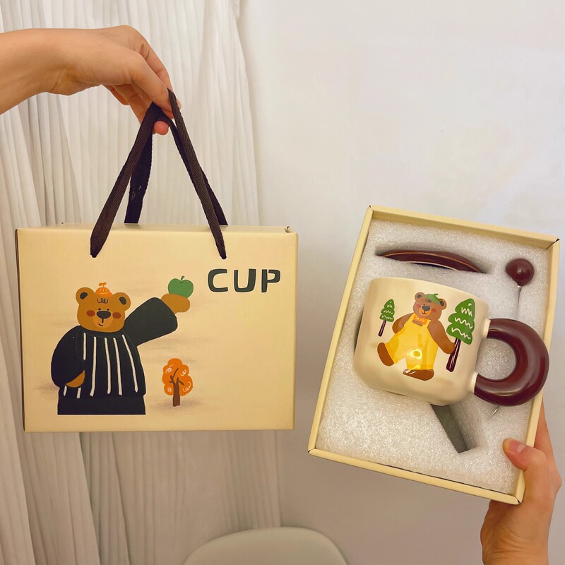 メイラードベア セラミックカップ ハンドル付きマグカップ 水飲みカップ 朝食ミルクカップ ギフトボックス入り インス風|undefined