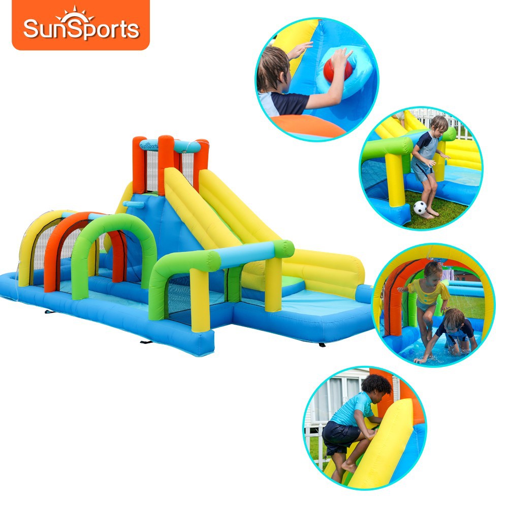 SunSports | Pequeño castillo inflable para niños, trampolín, casa, castillo inflable, tobogán, castillo inflable, piscina de olas