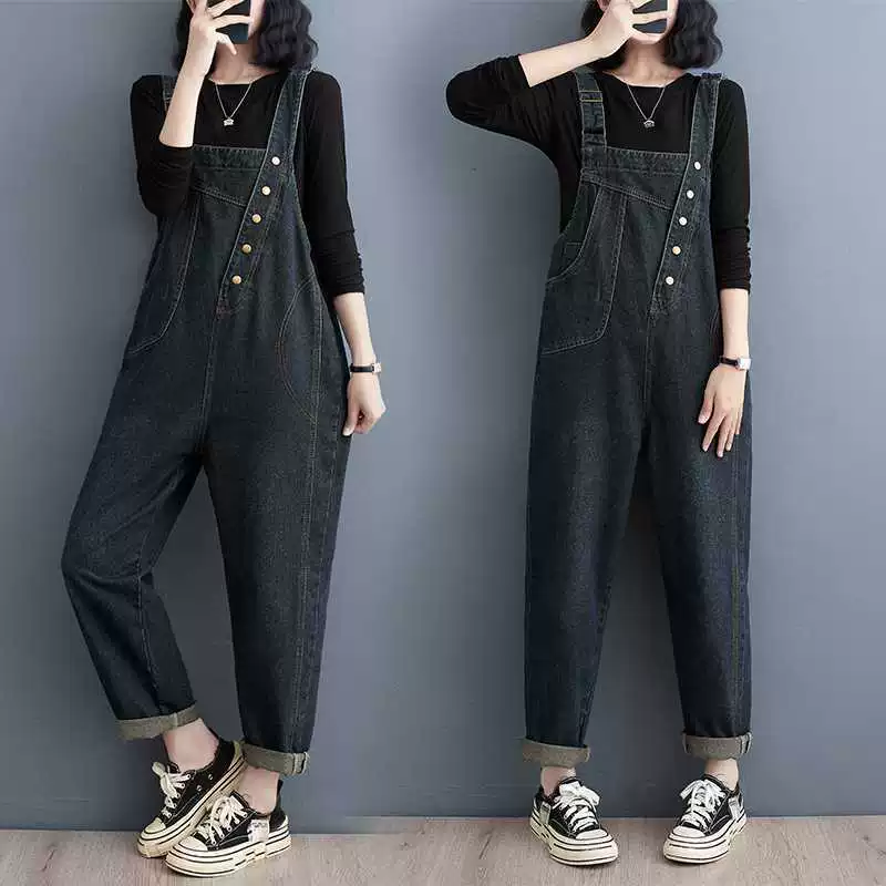 Autumn retro denim overall, (Physicals), plus size