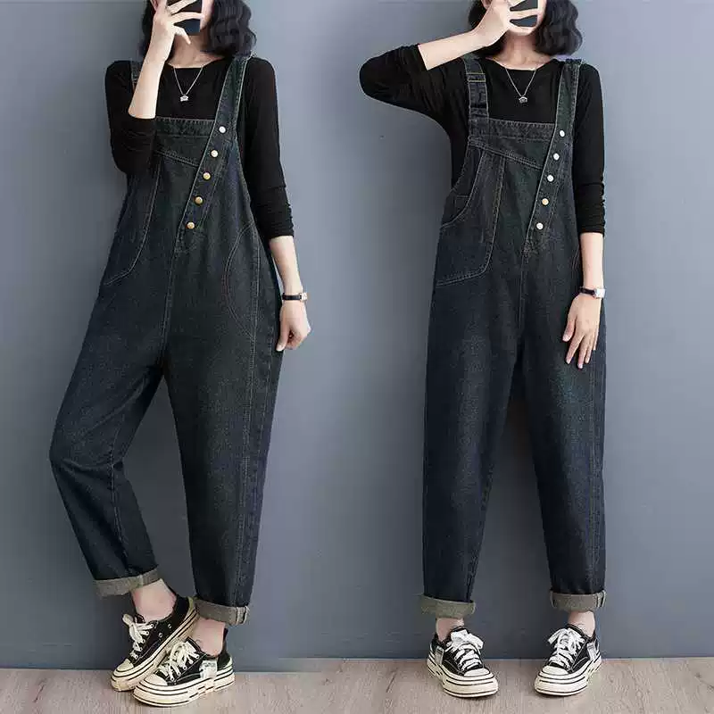 Autumn retro denim overall, (Physicals), plus size