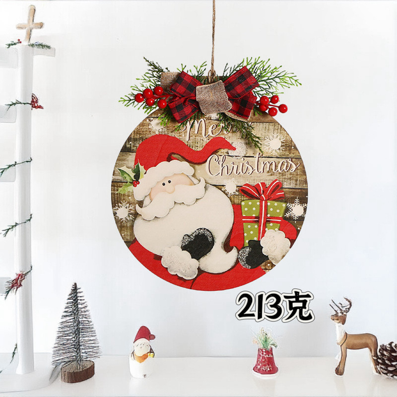 クリスマスフロントドア木製タグガーランドメリークリスマスサイン装飾バッファローチェック柄吊り下げドアプレート|undefined
