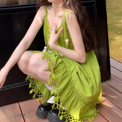 Bai Tiancai サスペンダードレス女性の夏 2025 新しいドレープボヘミアン旅行休暇ロングスカート