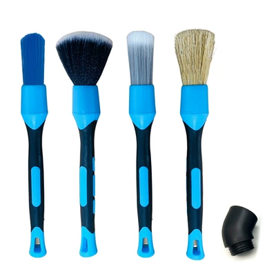 Cross-Border New Car Wash Brush Tire Cleaning Gap 3,4 Piece Set Brush Air Outlet Super Soft Hair Interior Detail Brush (Car cleaning tools) - 4pcs-rubberized-blue-brush-elbow-1-zipper-bag
