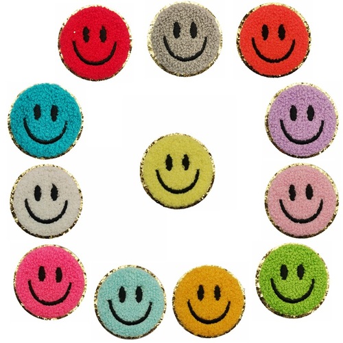Cross-border hot selling smiley face love star lightning flash gold edge wool cloth embroidered adhesive self-adhesive patch patch