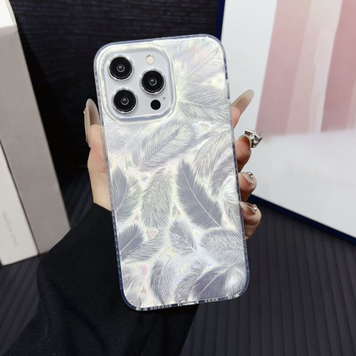 Ins-style high-end laser feather Apple iPhone 15 case with Chanel-inspired silver, suitable for 14 Pro Max Apple iPhone 13 shell