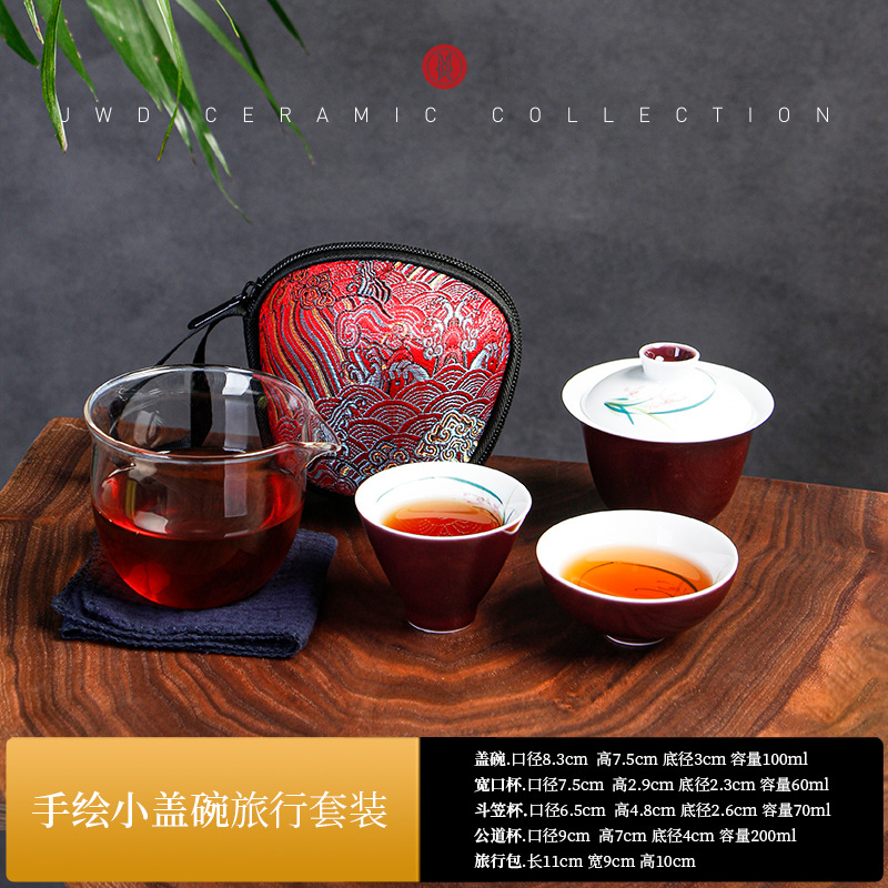 Esmalte pintado a mano un tazón dos tazas de viaje expreso portátil traje Kung Fu juego de té portátil burbuja tamaño pequeño mini pequeño cubierta tazón