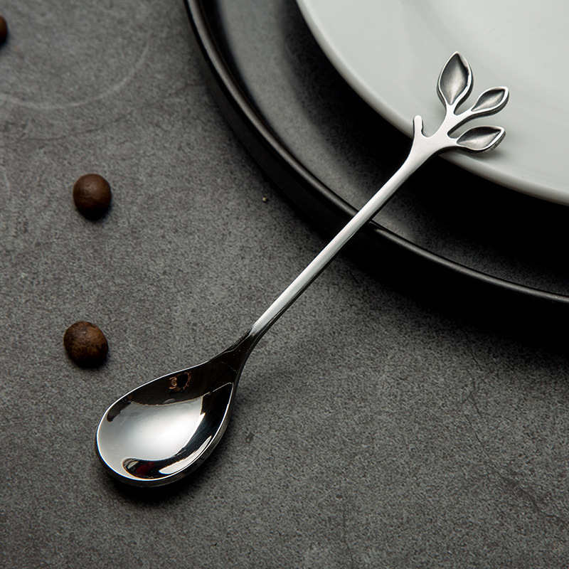Cucchiaio piccolo dorato per mescolare caffè e dessert, regalo in acciaio inossidabile a forma di foglia, forchetta creativa per frutta_voghion.com