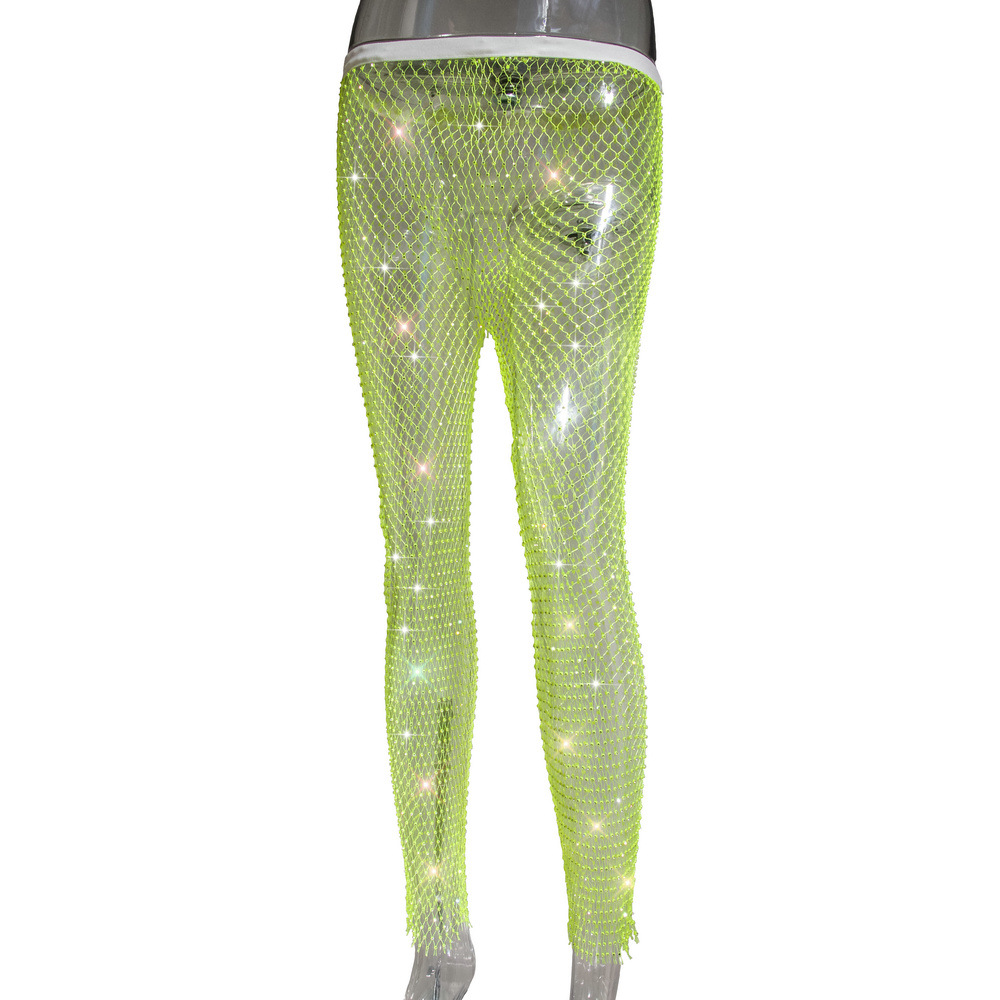 Leggings de rejilla con diamantes de imitación, adelgazantes, para mujer, éxito de ventas en Amazon, color fluorescente 1052