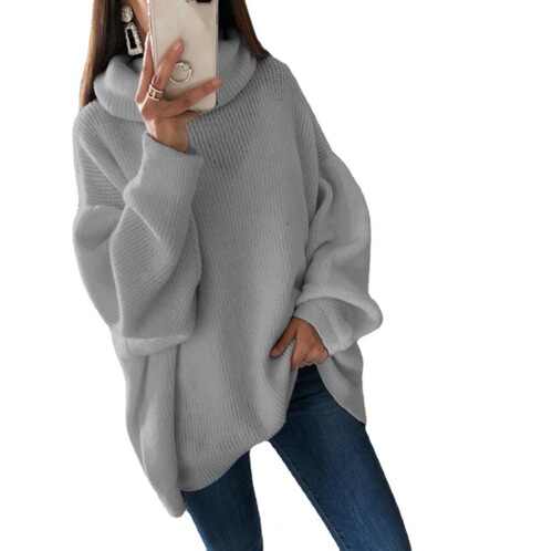 Women's European and American Fashion Sweater Amazon Solid Color High Collar Knit Sweater Bump Collar Plus Size Loose Cross-border Sweater