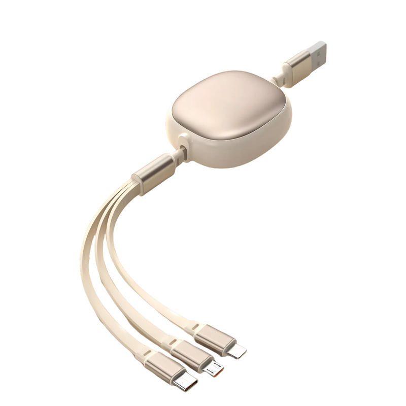 Aluminum alloy shell telescopic three-in-one charging line 1.2 meters 6A super fast charging one-to-three data line custom logo Aluminum alloy shell telescopic three-in-one charging line 1.2 meters 6A super fast charging one-to-three data line custom logo