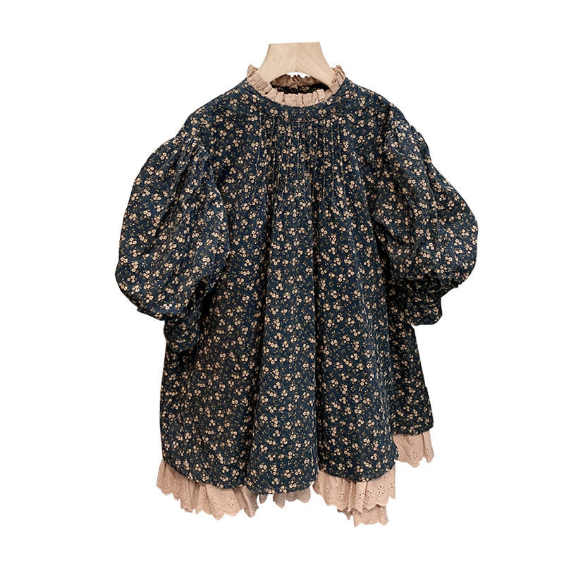 Koreanische kinder Tragen 2023 Herbst Neue Mädchen Spitze Fragmentierte Blume Blase Hülse Prinzessin Kleid Trend_voghion.com