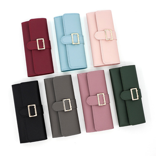 New style women's long wallet simple small fresh pu tri-fold bag coin purse multi-card slot card bag clutch wholesale