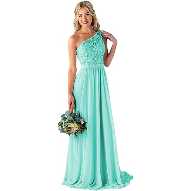 Foreign Trade One-Shoulder Dress Banquet Simple Elegant Evening Dress Wedding Bridesmaid Dress Sister Group Fashion Dress Long