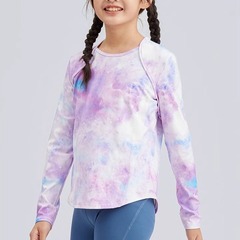 Girls' Sports Quick-Dry Top with Fleece-Printed Design, Long-Sleeve Yoga Wear for Kids, Thermal Base Layer, and Workout/Fitness Clothing