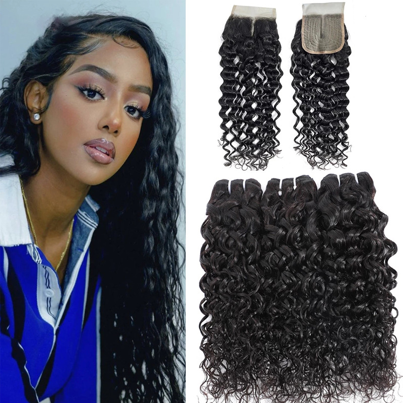 Water Wave Human Hair Bundles With T Par...