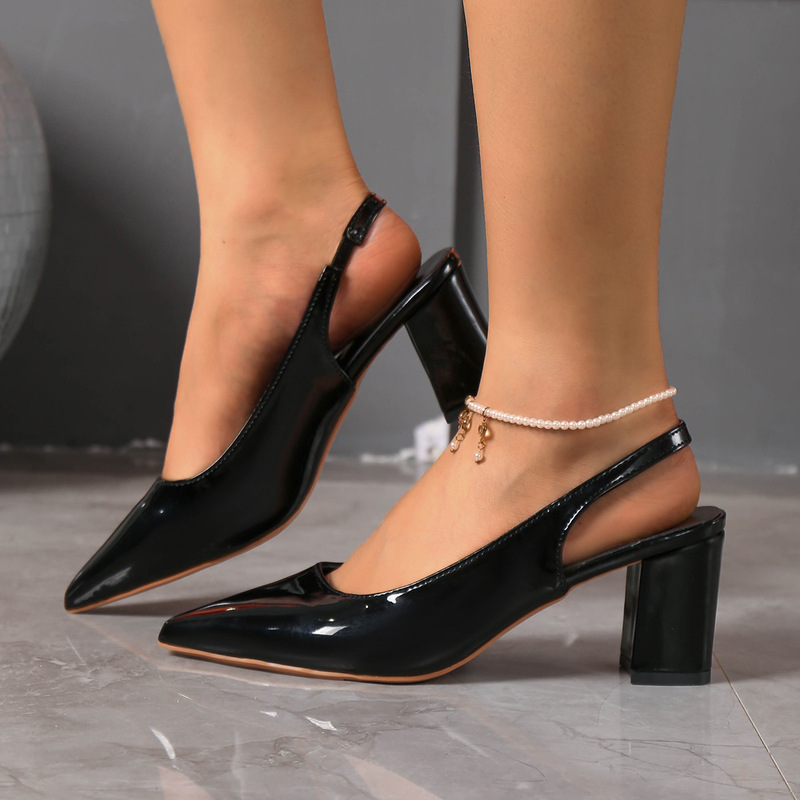 Women's summer high-heeled sandals with open back, pointed toe, thin heel, strap closure, plus size, European and American style, sexy women's sandals factory Women's summer high-heeled sandals with open back, pointed toe, thin heel, strap closure, plus size, European and American style, sexy women's sandals factory