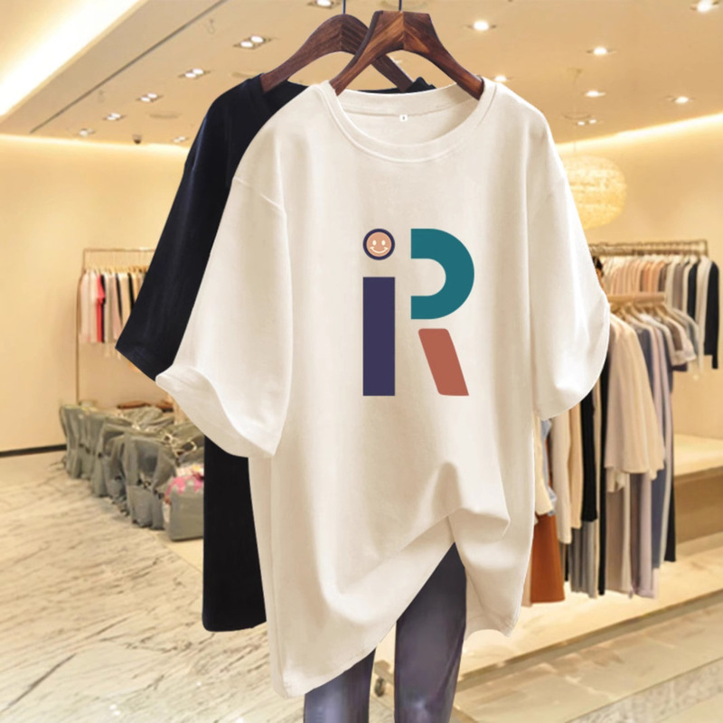 Heavy European Loose plus size Short-sleeved Cotton T-shirt Women's 2025 Summer New Shoulder Slimming T-shirt Top Ins