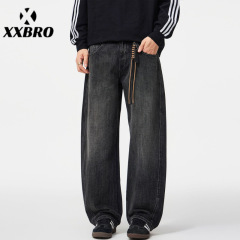 xxbro男款#秋冬款美式高街宽松阔腿裤子痞帅弯刀牛仔裤vibe长裤男