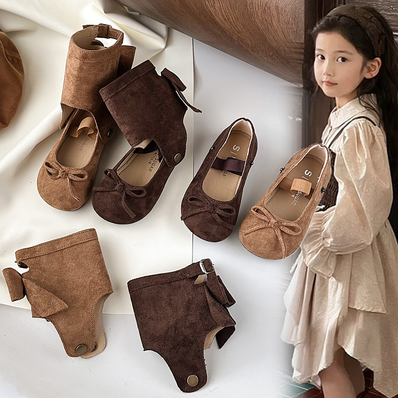 One Shoe, Two Wear Korean Style Girls Mid-Calf Boots, Detachable Little Girl Bow Ballet Shoes, Children's Boots