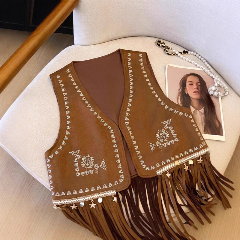New Xinjiang Western Region Ethnic Style Embroidered Tassel Vest Jacket for Women Xinjiang Northwest Travel