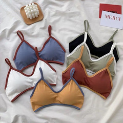 Ladies' Underwear Korean Style Retro Color Blocking Bra for Teenage Girls, Wireless, Junior High School Students, Small Cup, Cupping, Non-Slip Bra