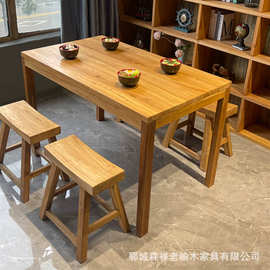 老榆木正方形茶桌家用客厅吃饭餐桌民宿茶室多人桌椅组合八仙桌