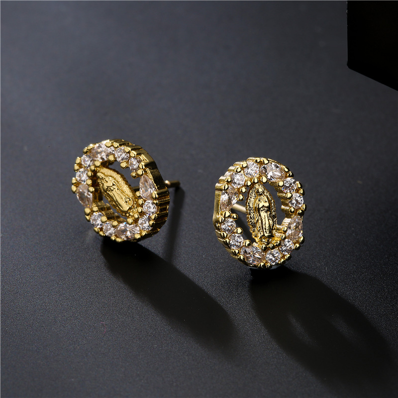 Zircon Inlay Material Earrings, Ear Studs Classification Wedding, Travel Occasion Copper Micro-inlaid Zircon Religious Jewelry Real Gold Electroplated Maria Earrings