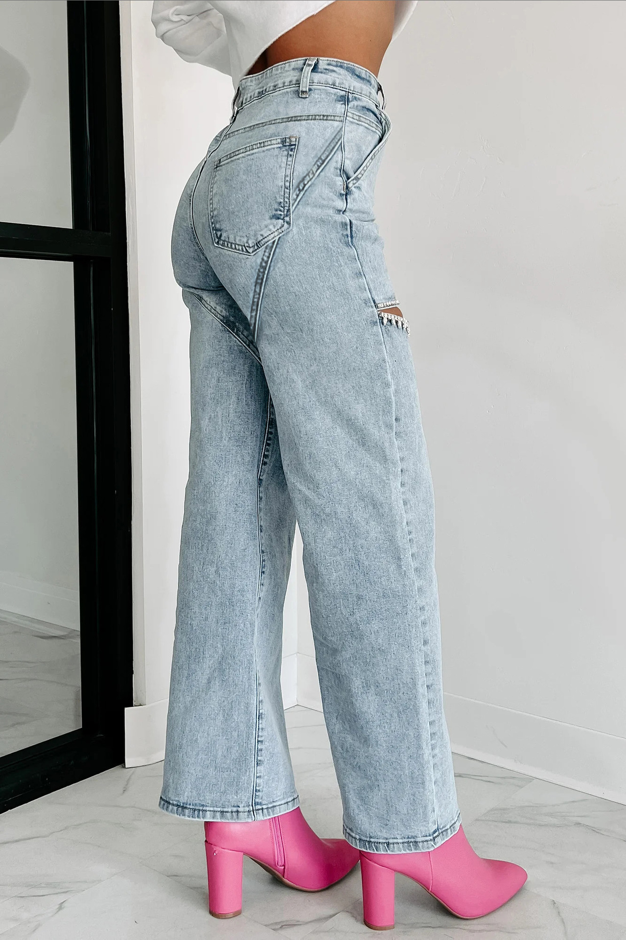 Streetwear Style Women's Daily Streetwear Solid Color Full Length Ripped Jeans Straight Pants