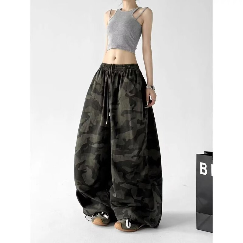 Camouflage Straight-Leg Cargo Pants for Women, New Trendy American-Style Loose Casual Pants, Slimming Versatile Floor-Length Wide-Leg Pants