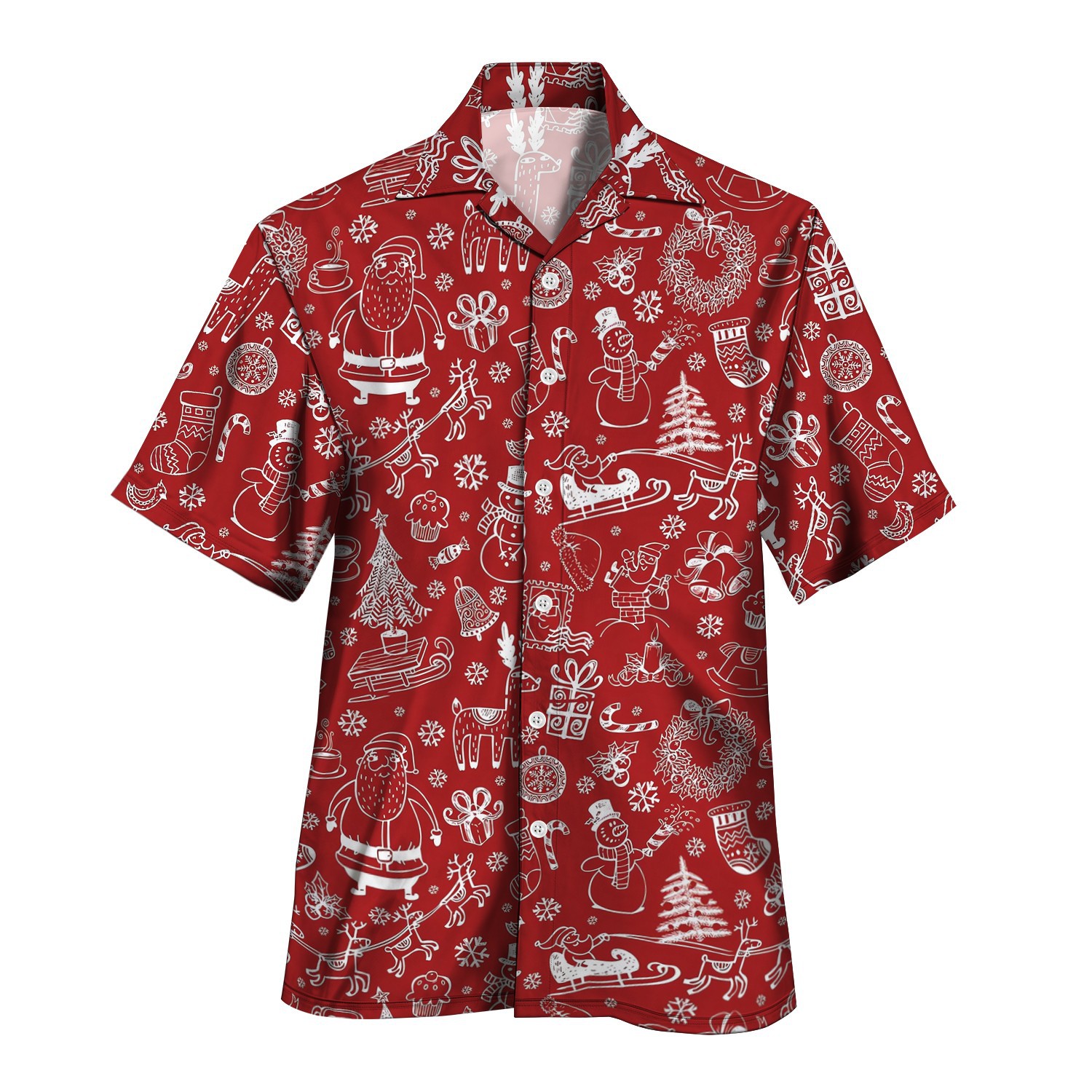 3D estampado digital patrón de alce festivo serie roja venta directa de fábrica camisa con cuello cubano MB33