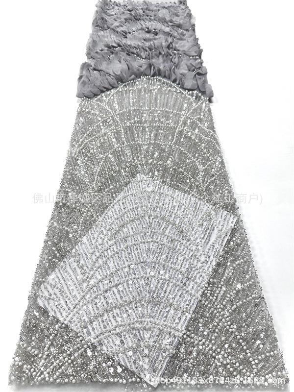 Fabricantes de tela bordada de cuentas tridimensionales tela bordada de boda instantánea tela de sequilla de rendimiento de escenario