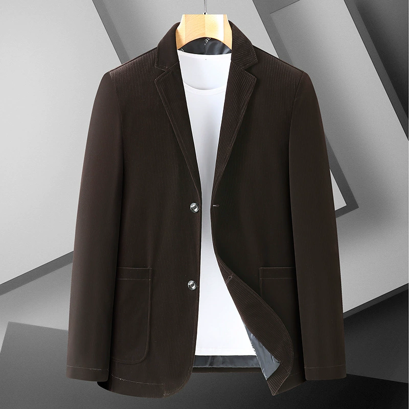 Новый осенний мужской деловой костюм в полоску, мужской вельветовый однотонный повседневный костюм больших размеров, модная куртка