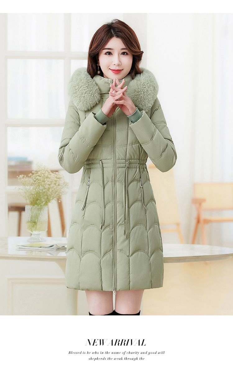 Women's Mid-length Down Jacket With Fur Collar Slim Fit Winter Coat_voghion.com
