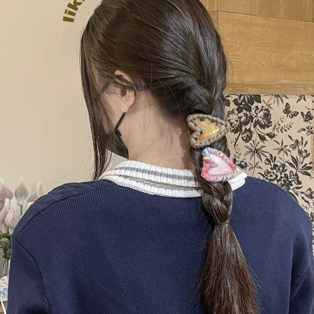绒绒毛线 爱心边夹 甜酷可爱质感一字发夹弹簧鸭嘴少女感ins网红~