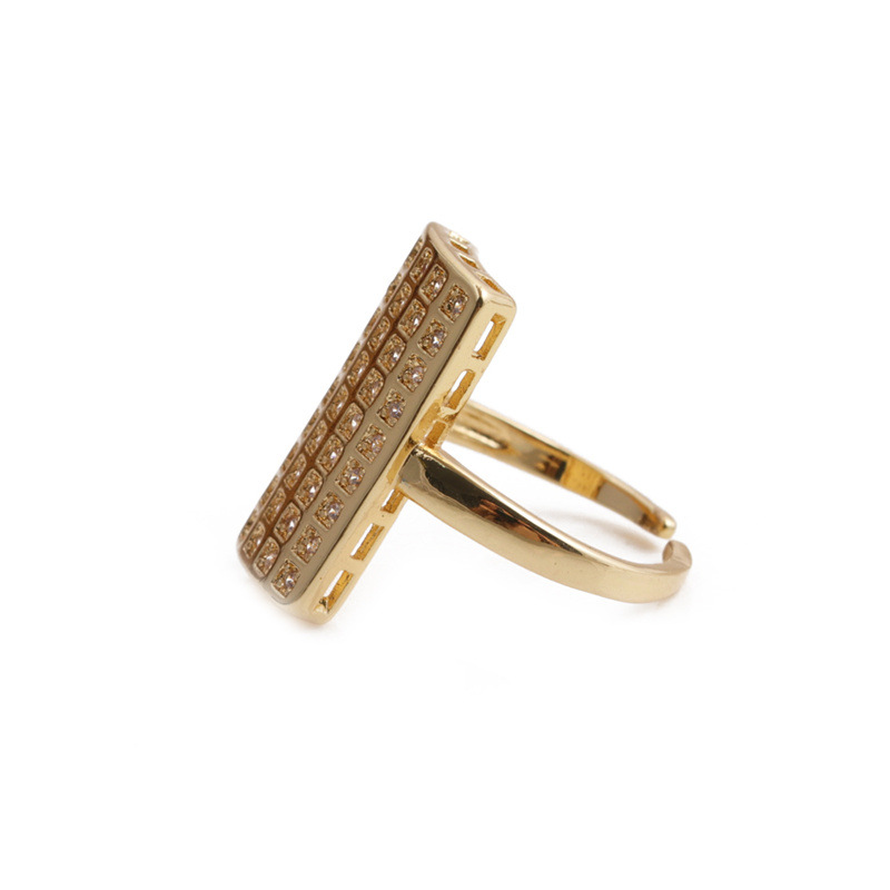 Simple Rectangular Multi-row Zircon Opening Adjustable Copper Ring display picture 3