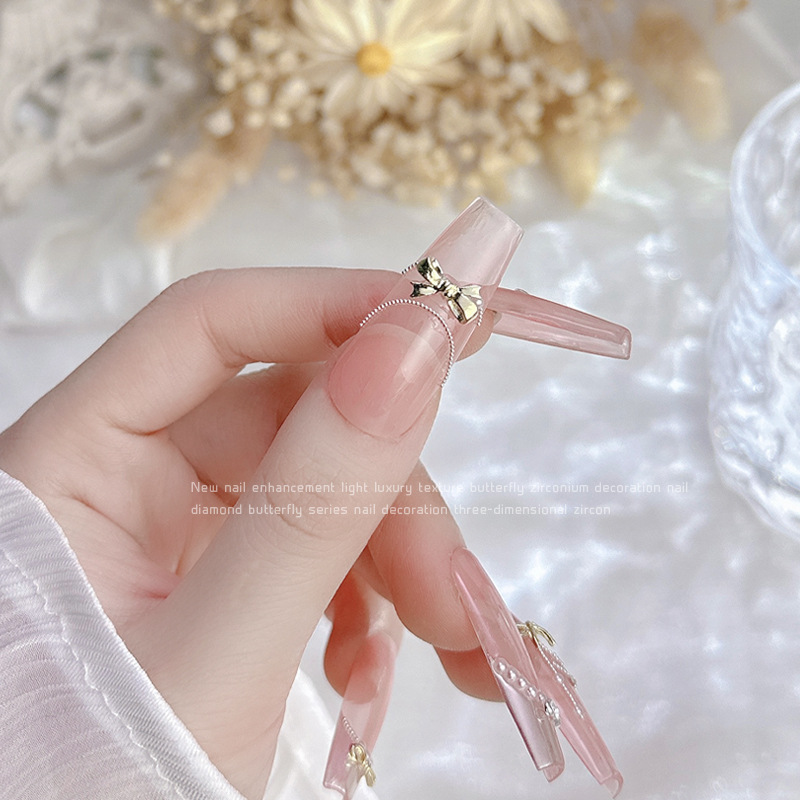 美甲合金飾品蝴蝶結鑽網紅金銀色小領結百搭聖誕指甲鑽配飾品