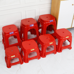 Plastic stool with thickened seat for home use, simple dining table chair, sturdy commercial glue stool, low stool, extra thick adult red high stool