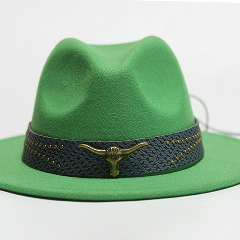 Nuevo sombrero Pu Correa remachada sombrero con sombrero vaquero de piedra elástica sombrero de fieltro cinturón de tejido modelo Pu sombrero con accesorios