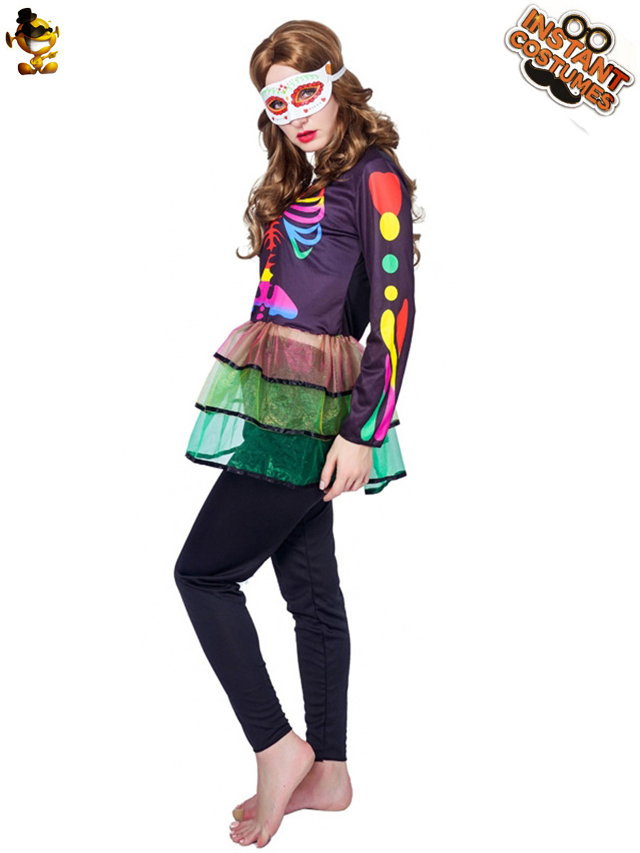 Halloween mujer adulta multi-color fantasma hueso cráneo falda traje gran hembra fantasma hueso Cosplay fiesta traje image 4