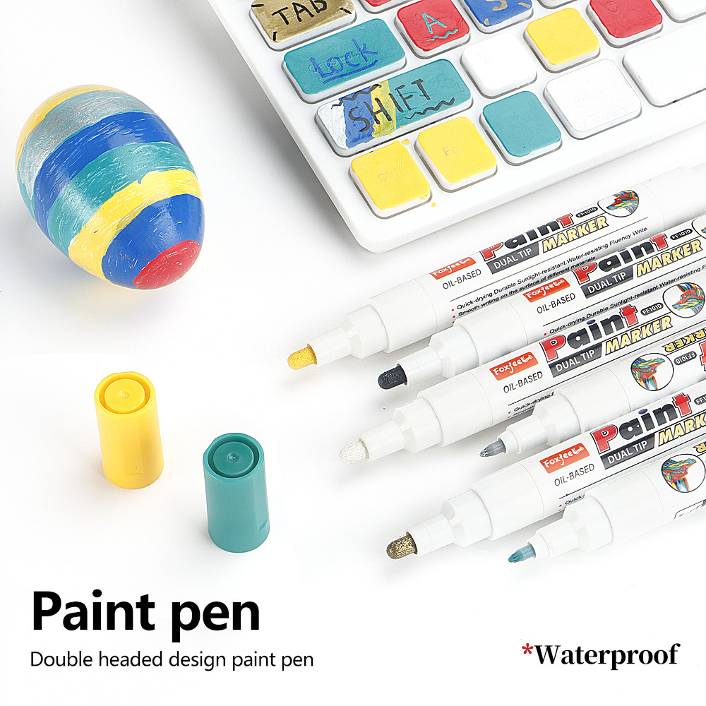 Bolígrafo de pintura de doble cabezal de color de venta caliente transfronterizo, bolígrafo de pintura impermeable para neumáticos de automóvil, marcador aceitoso que no se desvanece